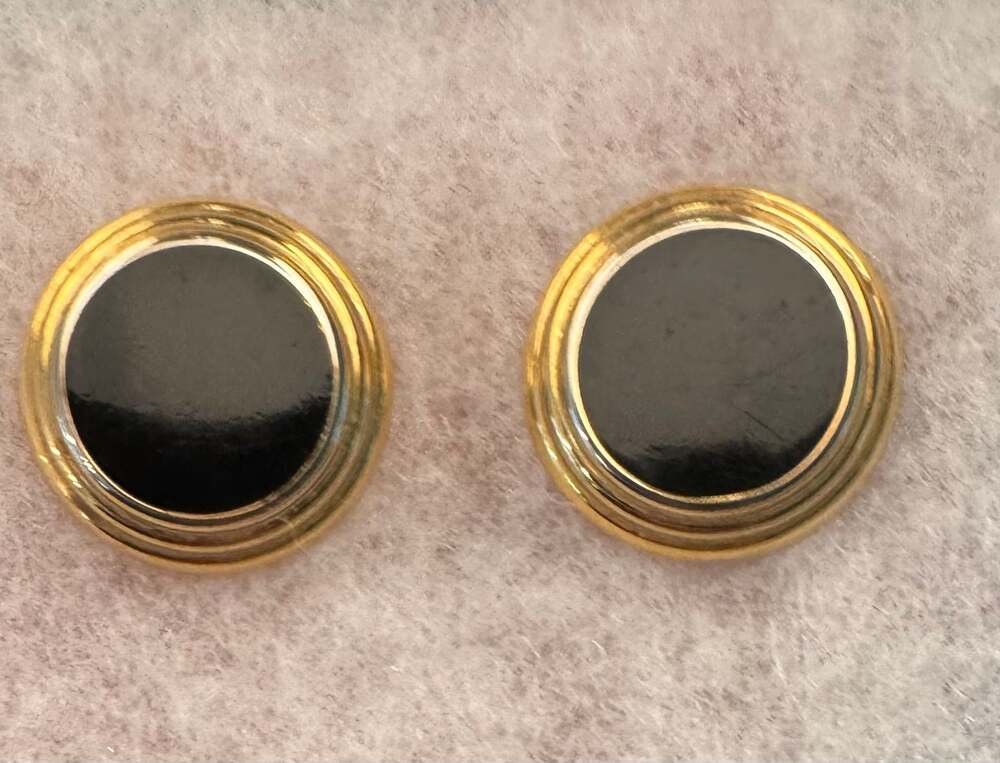NAPIER Round Earrings Black & Gold Tone Vintage Clip-on